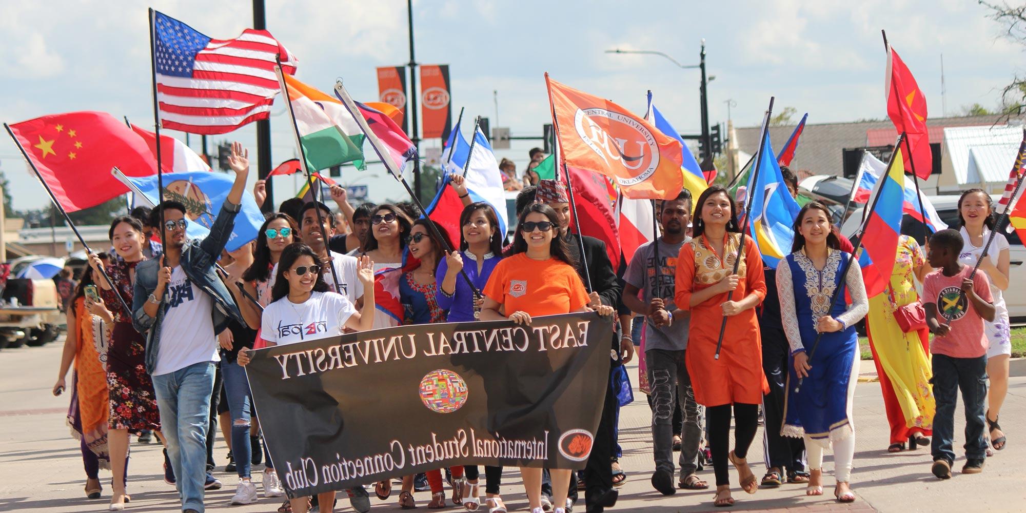 international student connection club members in parade